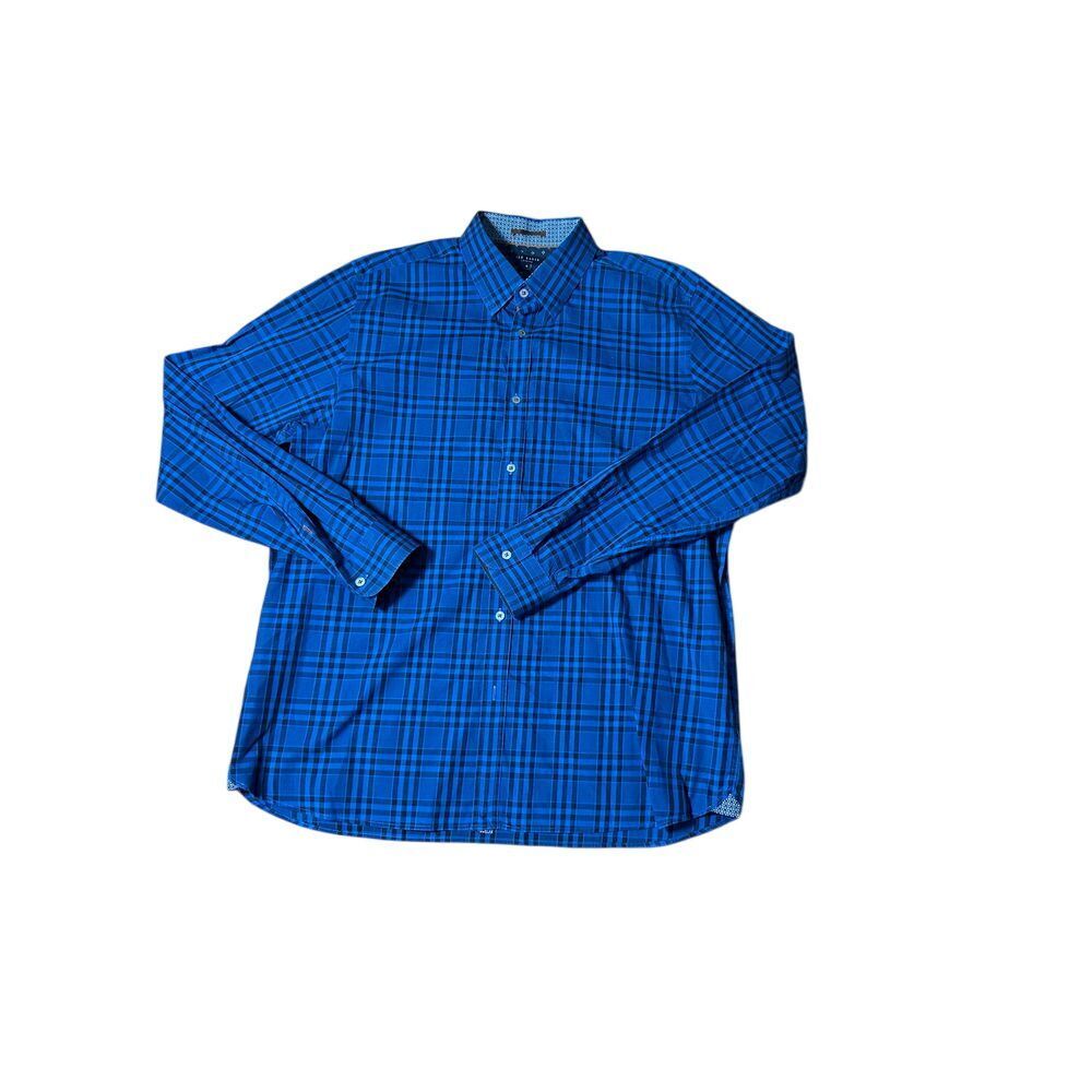 Ted Baker London Blue Plaid Button Down Dress Shirt Size 6 Designer Casual
